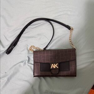 Anne Klein Black and Brown Clutch with Gold Accents